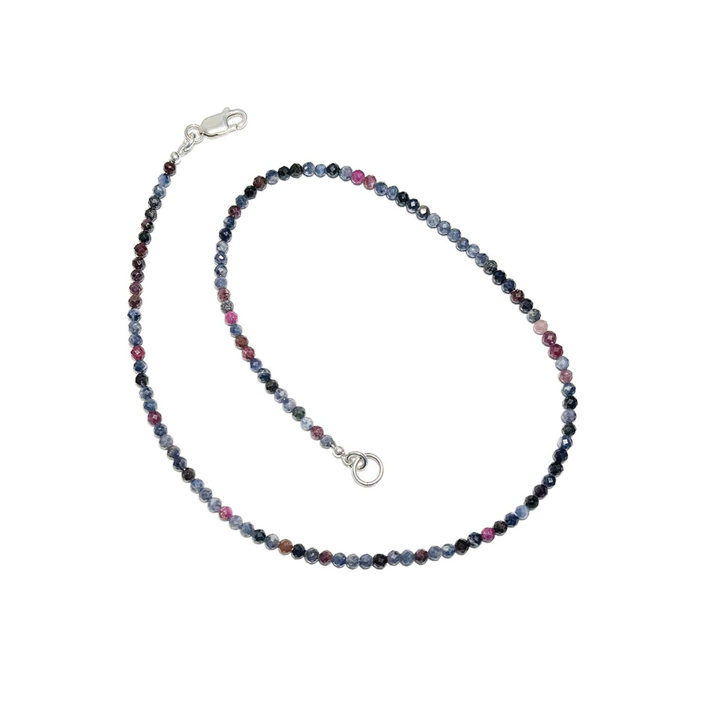 raw sapphire and ruby sterling silver necklace