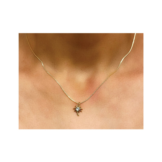 tiny cz palm tree necklace