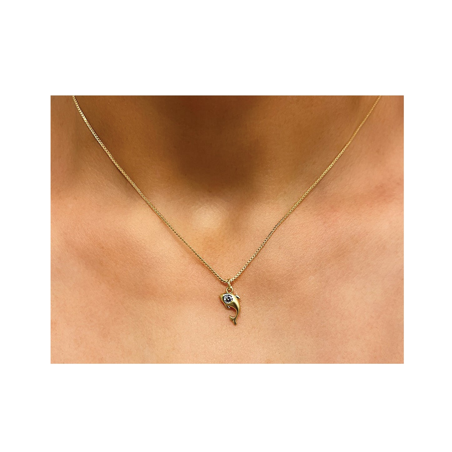 tiny cz dolphin necklace