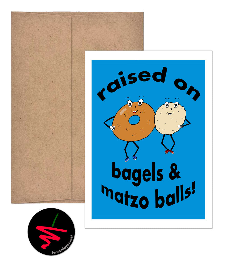 raised on bagels and matzo balls greeting card