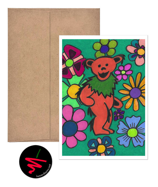 grateful flower power bear greeting card